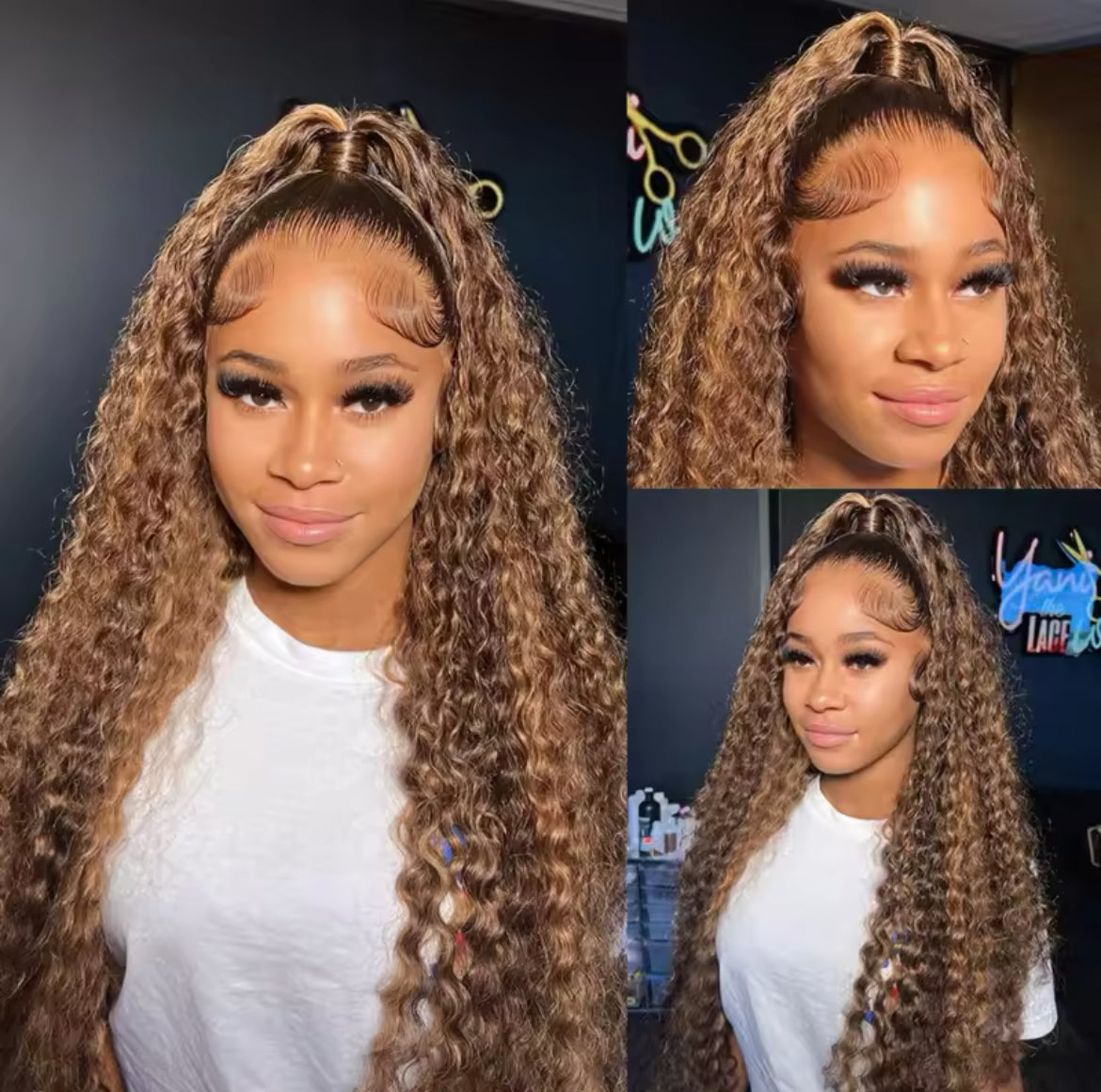 13x6 HD Lace Front Highlight Curly Wig with Water Wave