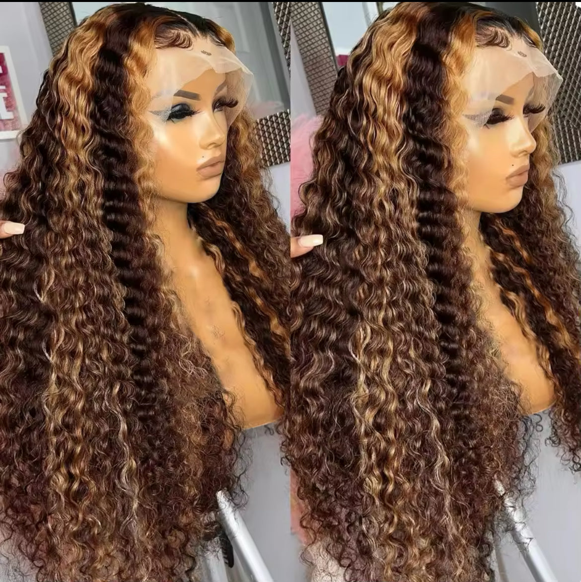 13x6 HD Lace Front Highlight Curly Wig with Water Wave