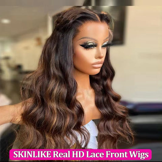 13x6 Ombre Brown Lace Front Wig with Highlights