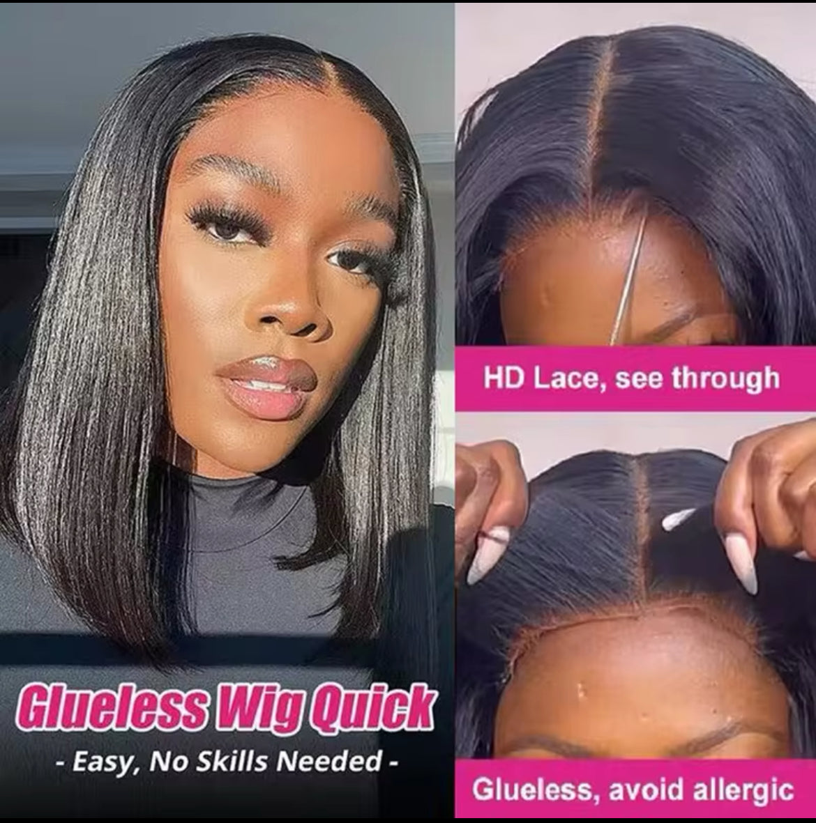 250% Glueless Short Bob Wig - HD Lace Closure Ready to Wear