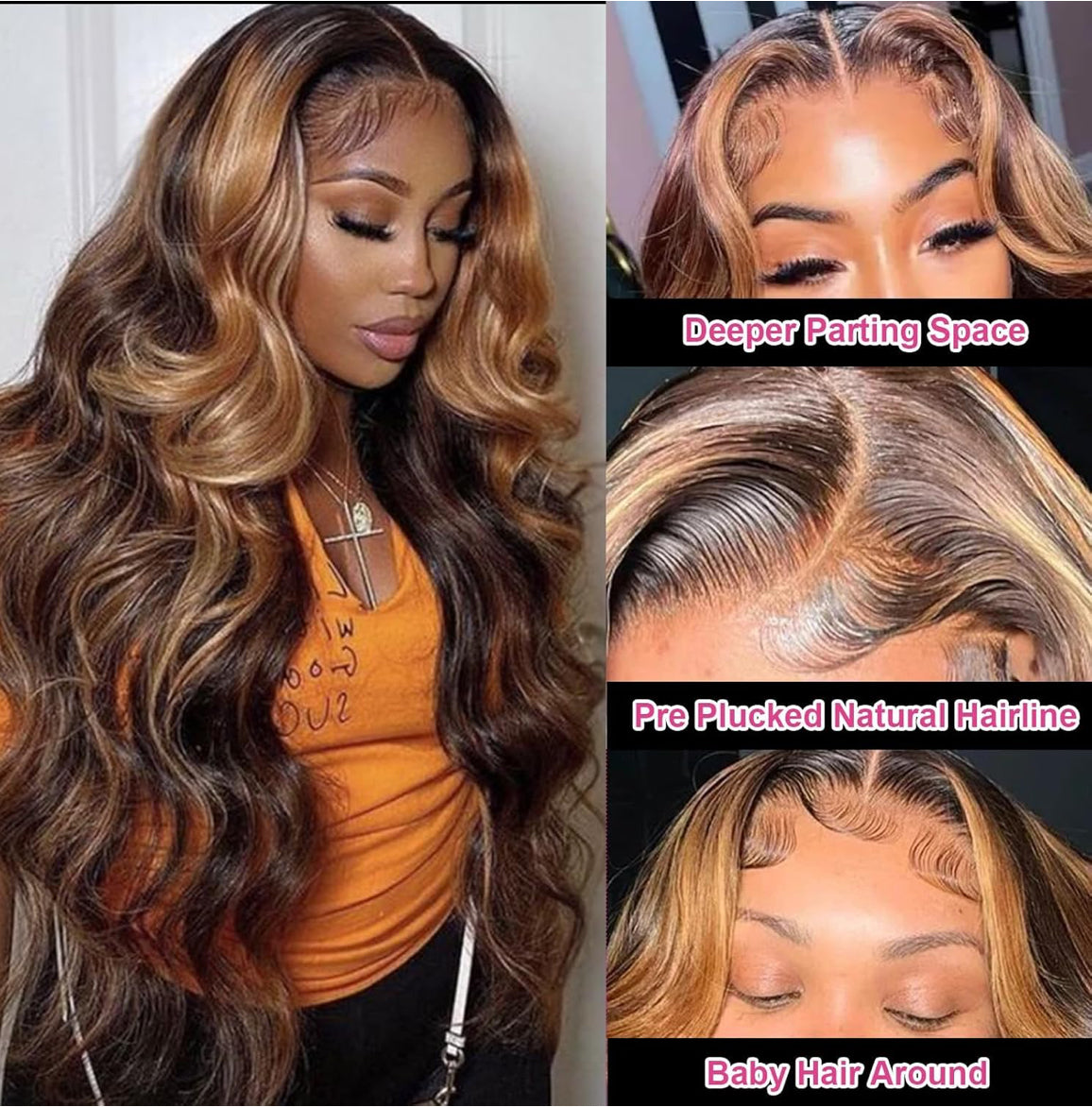 5x5 HD Lace Closure Body Wave Wig with Honey Blonde Highlights