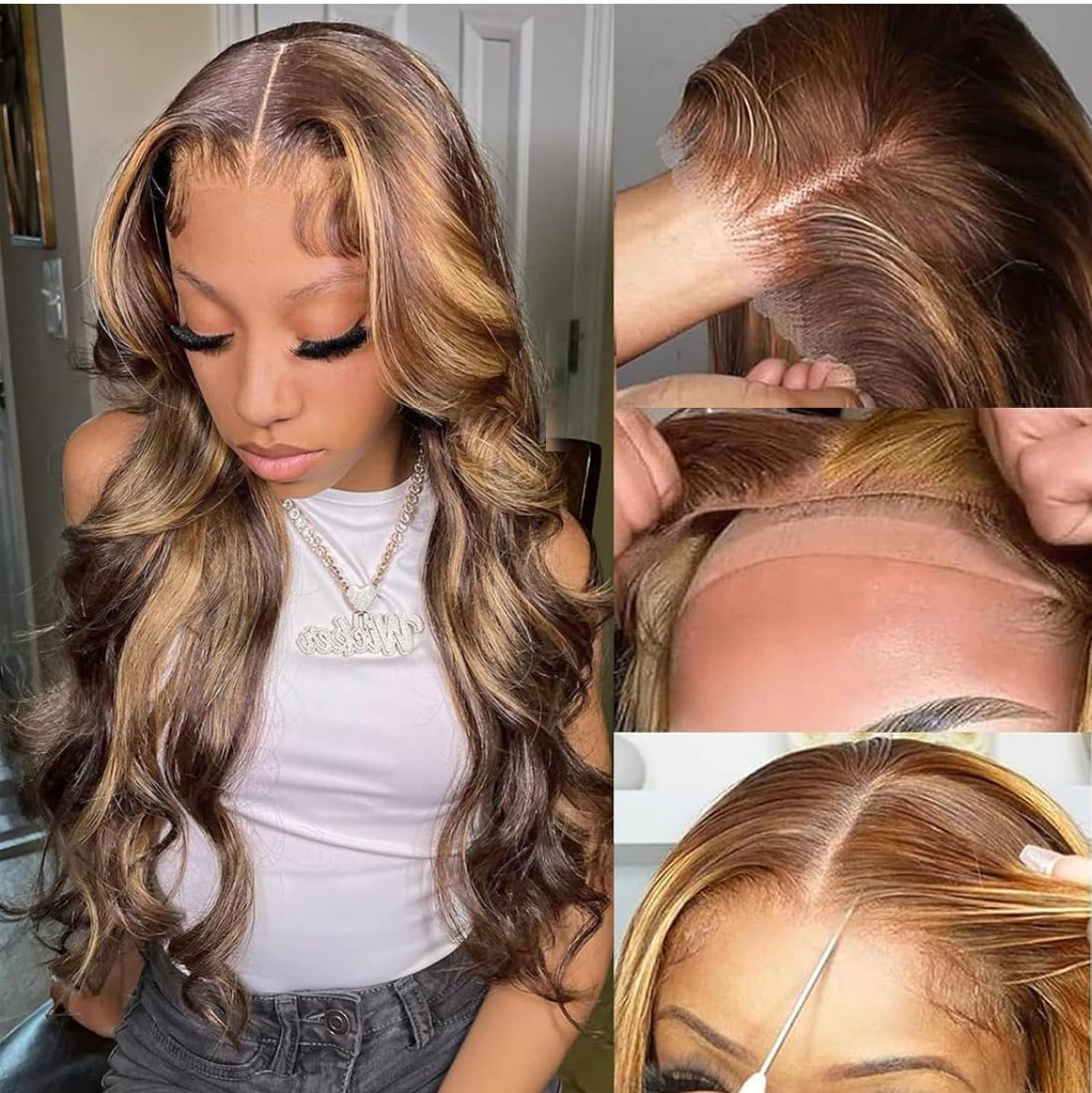 5x5 HD Lace Closure Body Wave Wig with Honey Blonde Highlights