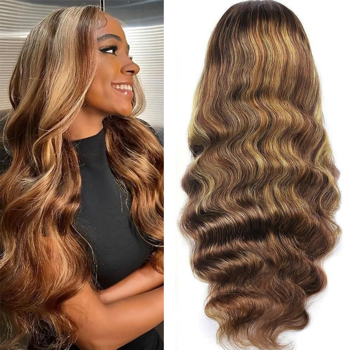 5x5 HD Lace Closure Body Wave Wig with Honey Blonde Highlights