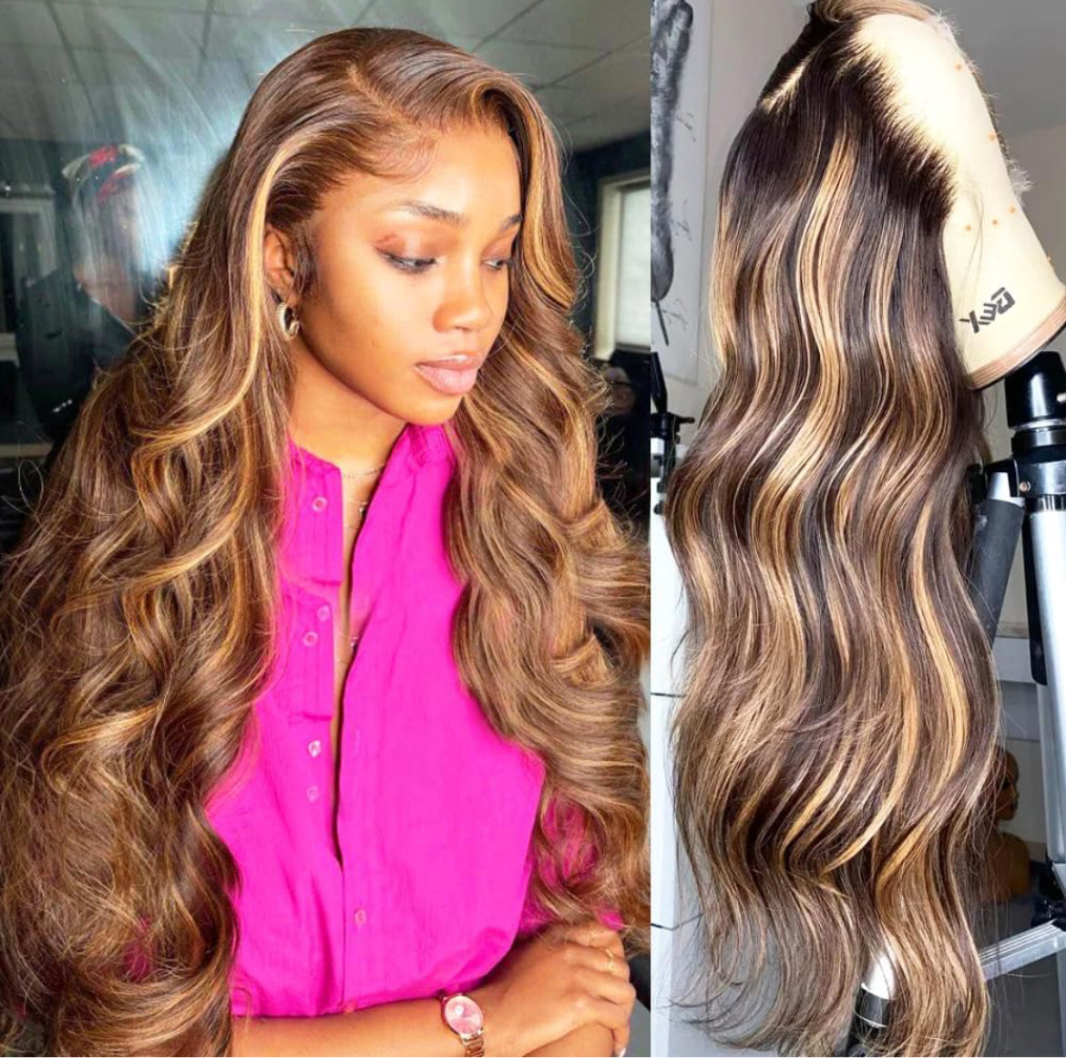 Balayage Highlight Body Wave Wig – 250% Density HD Lace Front