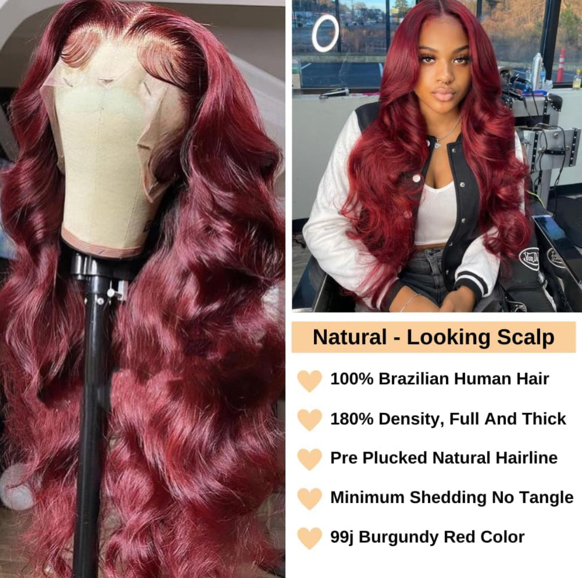 Ready-to-Wear 5x5 Glueless Lace Wig for Effortless Style- Burgundy lace front Body Wave human hair