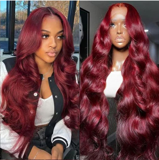 Ready-to-Wear 5x5 Glueless Lace Wig for Effortless Style- Burgundy lace front Body Wave human hair