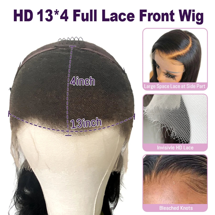 34-Inch Real HD Lace Front Wig – Pre-Plucked Straight Human Hair with 13x6 Transparent Lace Frontal