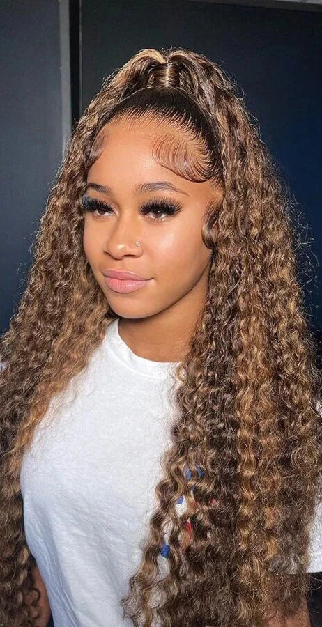 13x6 HD Lace Front Highlight Curly Wig with Water Wave