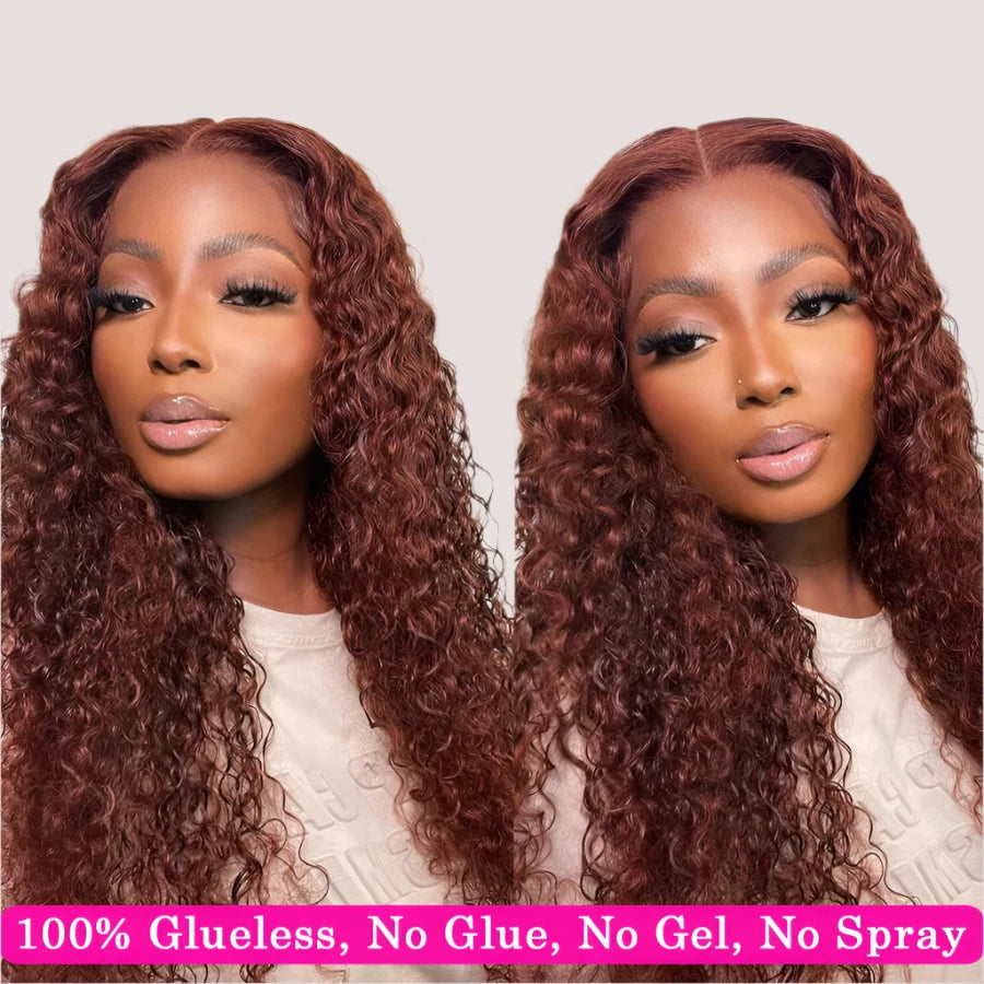 Ready-to-Wear Reddish Brown Water Wave Wig – 5x5 HD Lace Closure