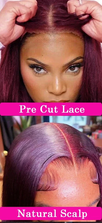 Ready-to-Wear 5x5 Glueless Lace Wig for Effortless Style- Burgundy lace front Body Wave human hair